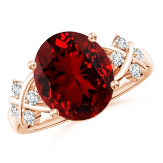 12x10mm Labgrown Lab-Grown Solitaire Oval Ruby Criss Cross Ring with Lab Diamonds in Rose Gold