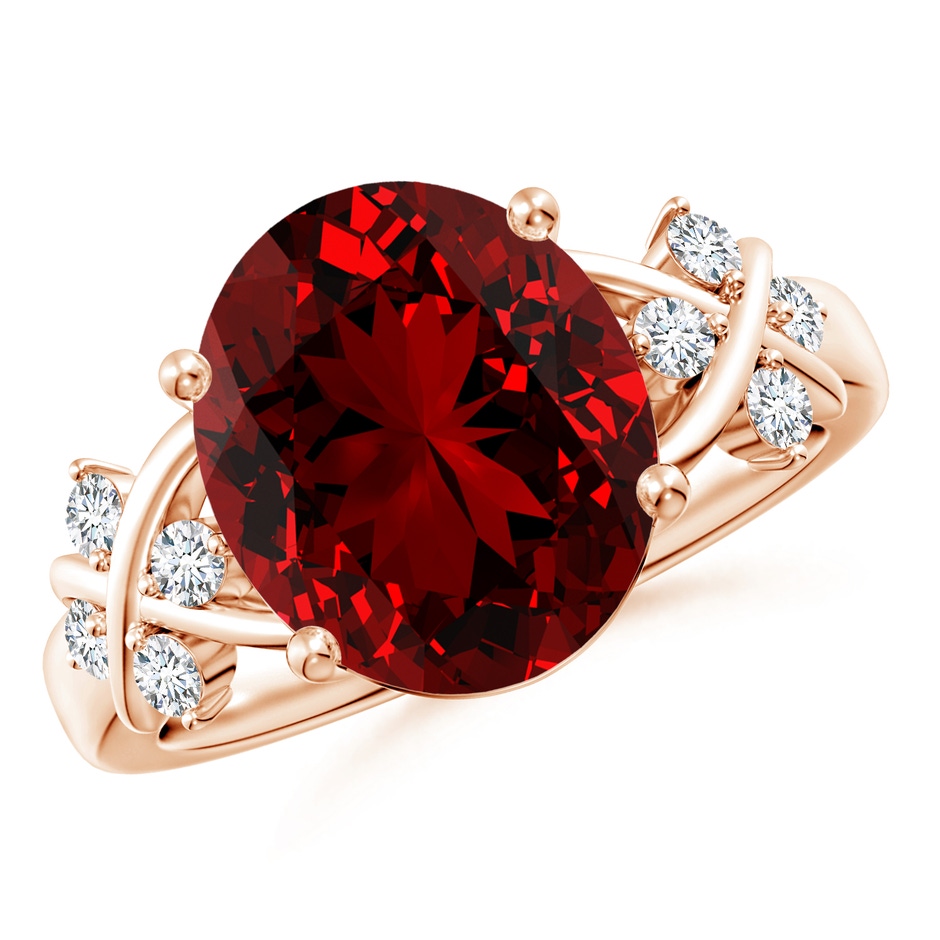 12x10mm Labgrown Lab-Grown Solitaire Oval Ruby Criss Cross Ring with Lab Diamonds in Rose Gold 