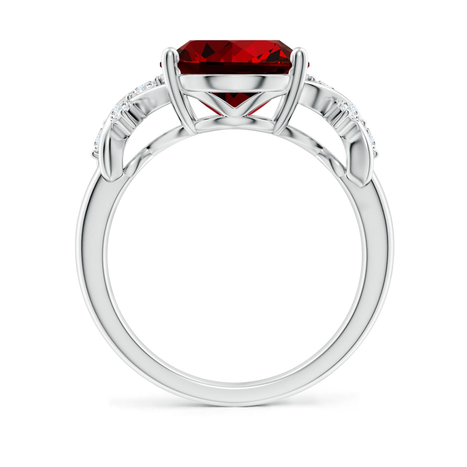 12x10mm Labgrown Lab-Grown Solitaire Oval Ruby Criss Cross Ring with Lab Diamonds in White Gold