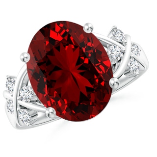 14x10mm Labgrown Lab-Grown Solitaire Oval Ruby Criss Cross Ring with Lab Diamonds in P950 Platinum