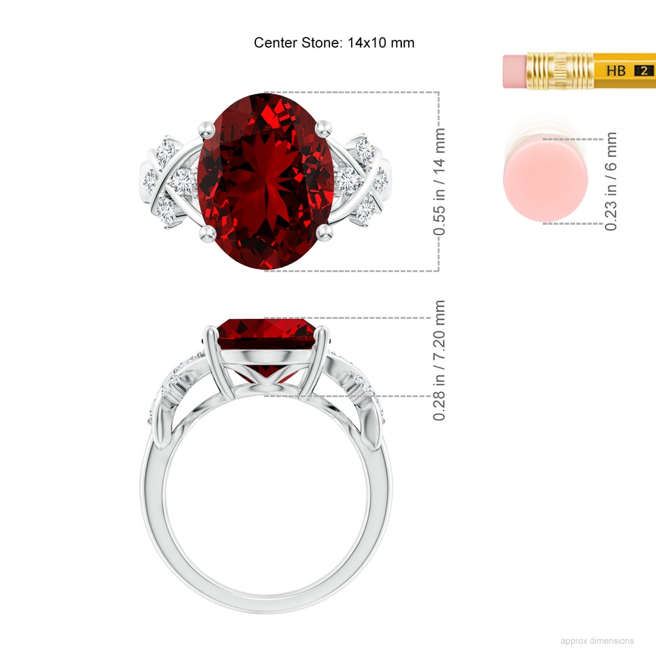 14x10mm Labgrown Lab-Grown Solitaire Oval Ruby Criss Cross Ring with Lab Diamonds in P950 Platinum ruler