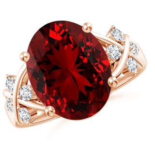 14x10mm Labgrown Lab-Grown Solitaire Oval Ruby Criss Cross Ring with Lab Diamonds in Rose Gold
