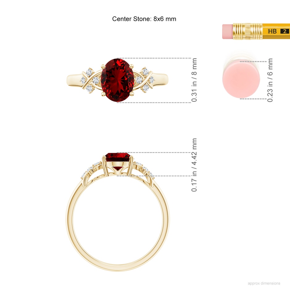 8x6mm Labgrown Lab-Grown Solitaire Oval Ruby Criss Cross Ring with Lab Diamonds in 10K Yellow Gold ruler
