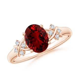 8x6mm Labgrown Lab-Grown Solitaire Oval Ruby Criss Cross Ring with Lab Diamonds in 9K Rose Gold