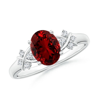 8x6mm Labgrown Lab-Grown Solitaire Oval Ruby Criss Cross Ring with Lab Diamonds in P950 Platinum