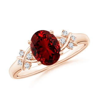 8x6mm Labgrown Lab-Grown Solitaire Oval Ruby Criss Cross Ring with Lab Diamonds in Rose Gold