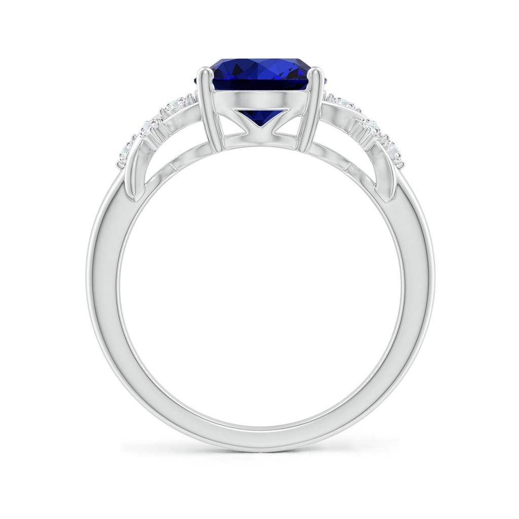 10x8mm Labgrown Lab-Grown Solitaire Oval Blue Sapphire Criss Cross Ring with Diamonds in White Gold Side 199