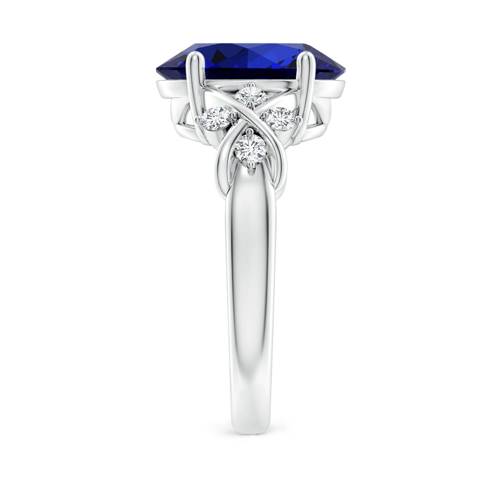 12x10mm Labgrown Lab-Grown Solitaire Oval Blue Sapphire Criss Cross Ring with Diamonds in White Gold Side 299