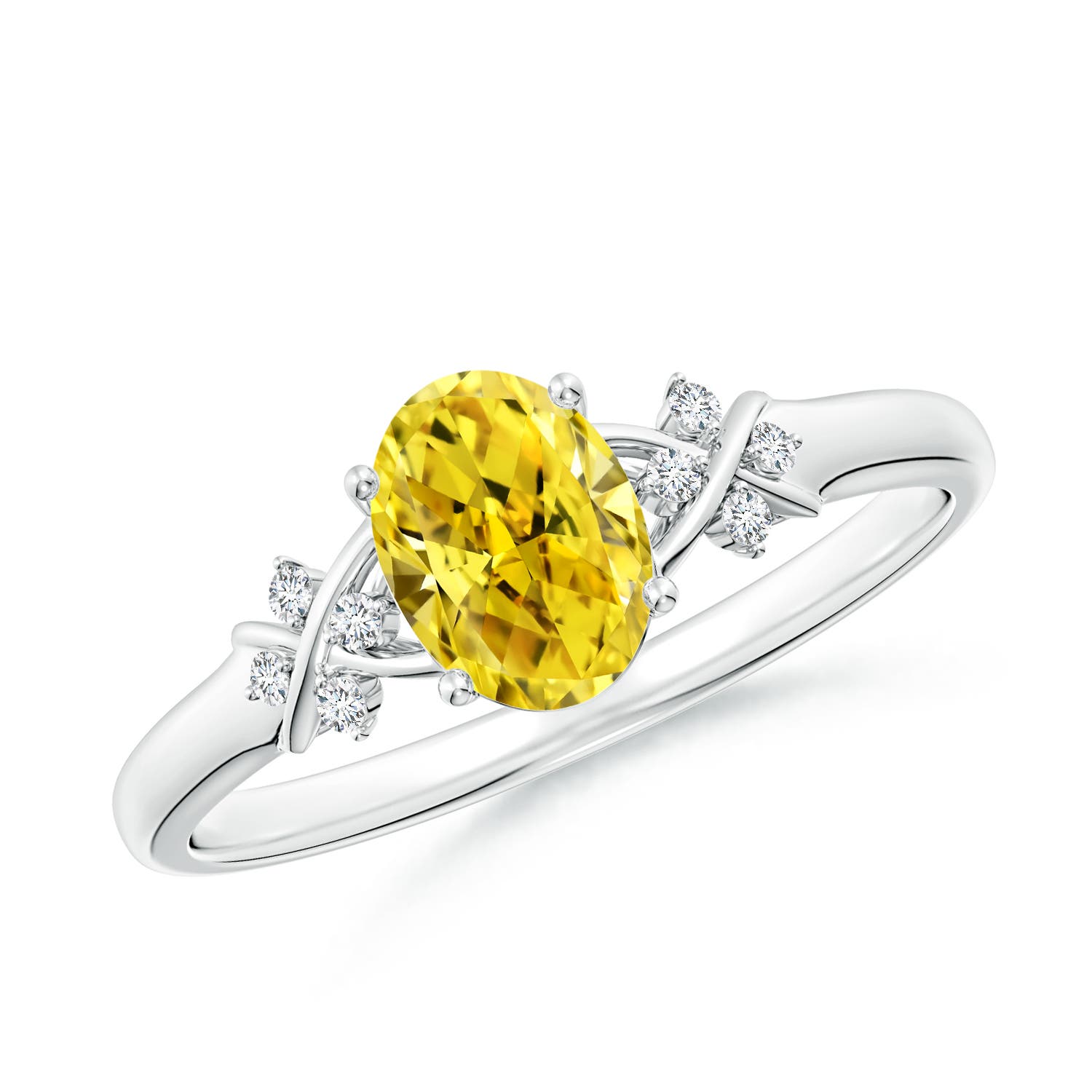 7x5mm Labgrown Solitaire Oval Lab-Grown Fancy Intense Yellow Diamond Criss Cross Ring in P950 Platinum