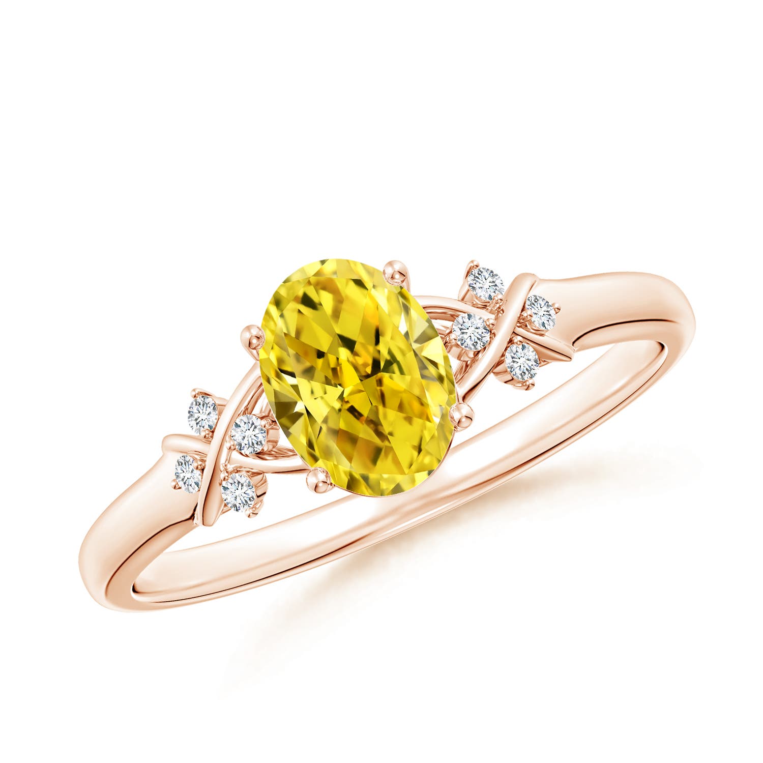 7x5mm Labgrown Solitaire Oval Lab-Grown Fancy Intense Yellow Diamond Criss Cross Ring in Rose Gold