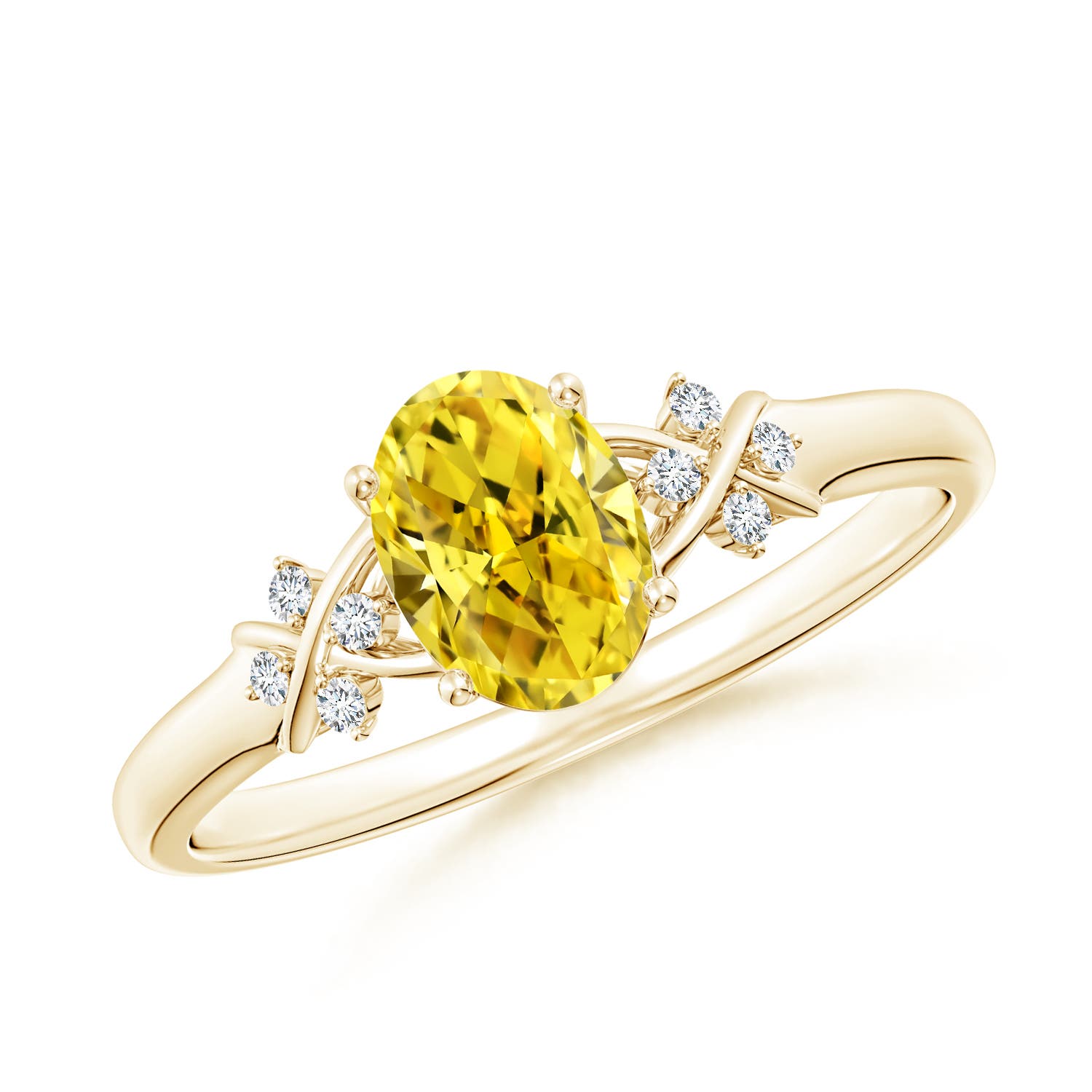 7x5mm Labgrown Solitaire Oval Lab-Grown Fancy Intense Yellow Diamond Criss Cross Ring in Yellow Gold
