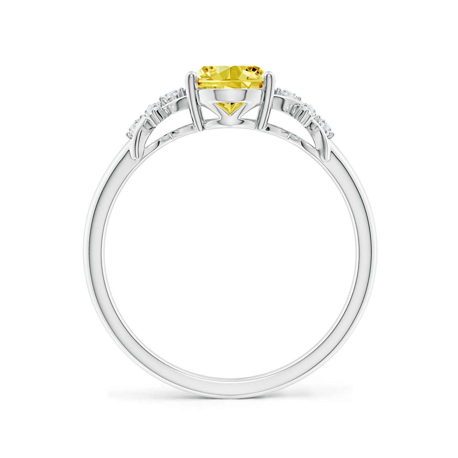 8x6mm Labgrown Solitaire Oval Lab-Grown Fancy Intense Yellow Diamond Criss Cross Ring in 18K White Gold