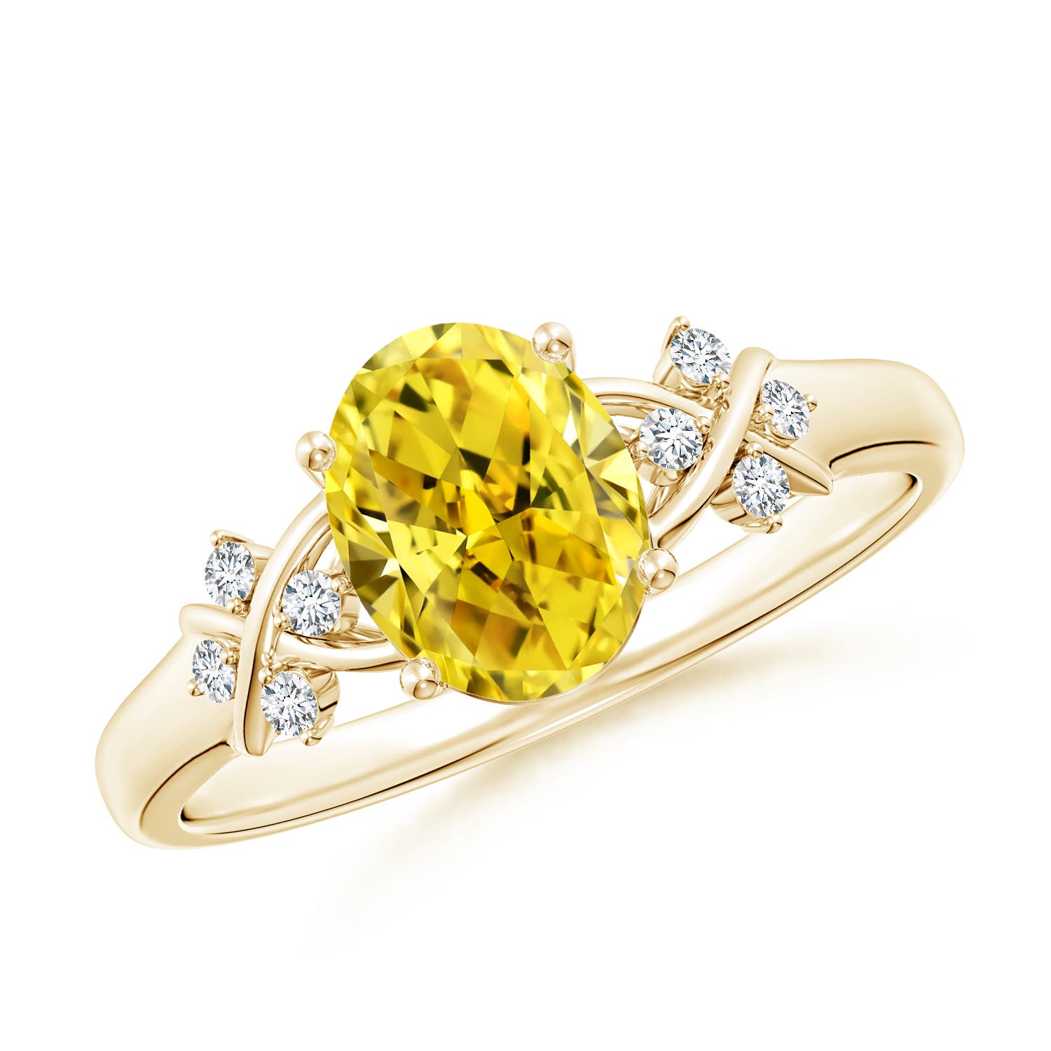 8x6mm Labgrown Solitaire Oval Lab-Grown Fancy Intense Yellow Diamond Criss Cross Ring in Yellow Gold