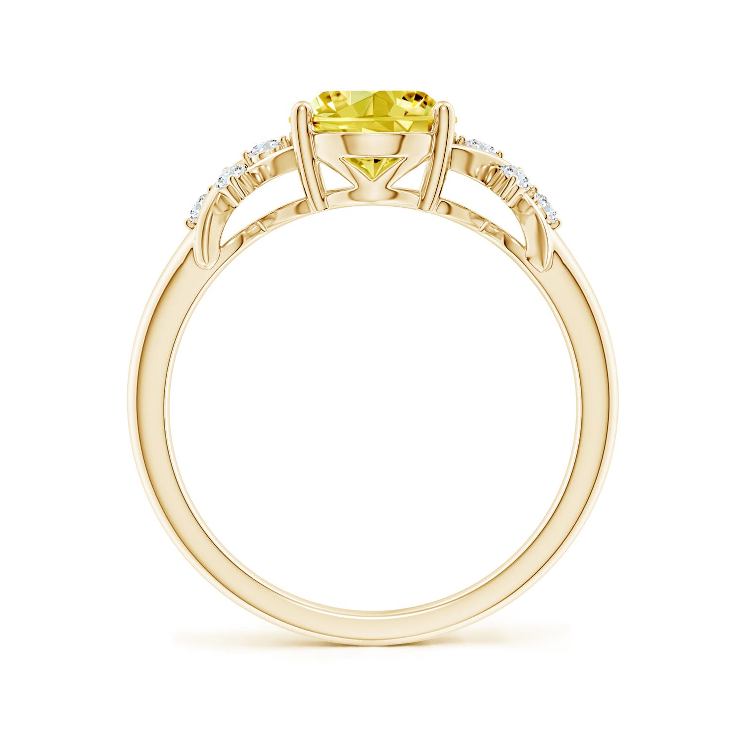 9x7mm Labgrown Solitaire Oval Lab-Grown Fancy Intense Yellow Diamond Criss Cross Ring in 18K Yellow Gold