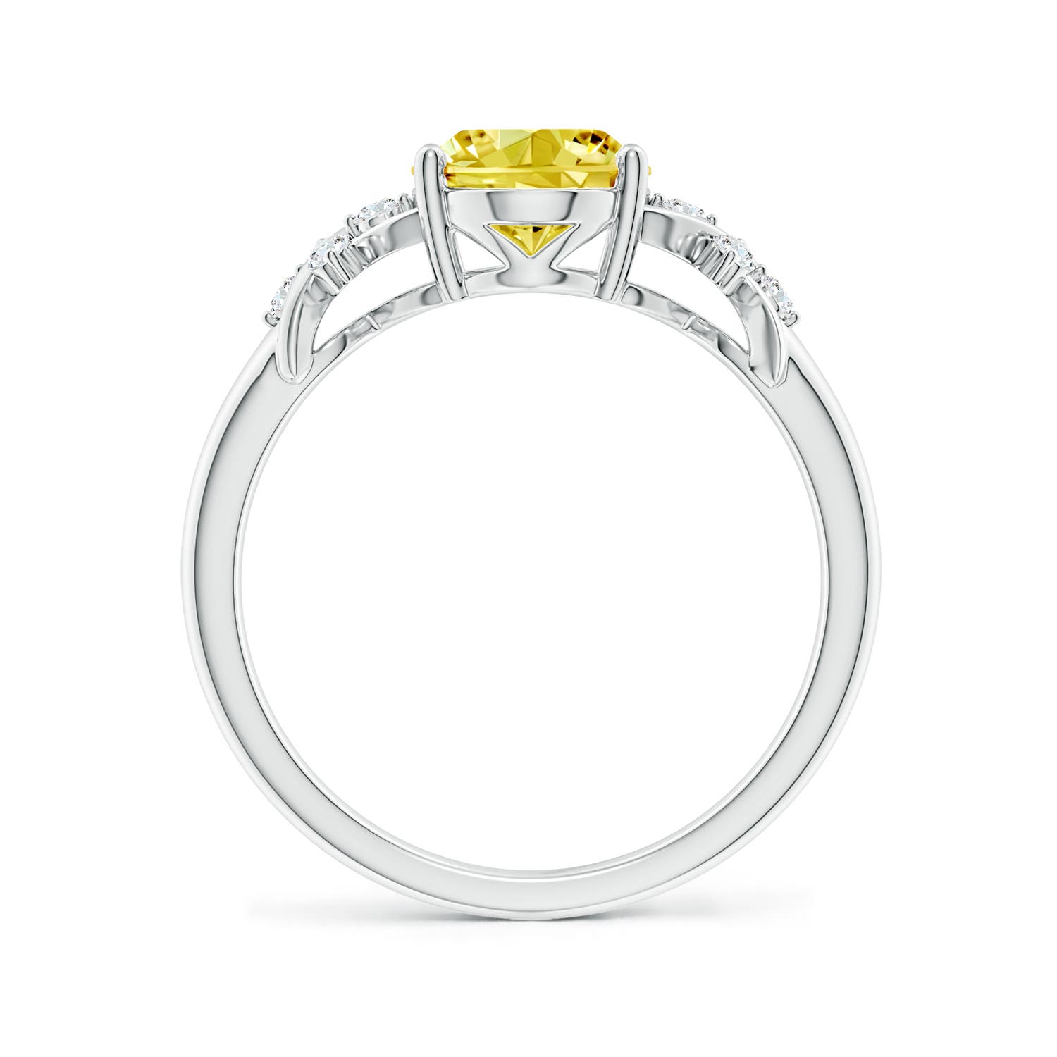 9x7mm Labgrown Solitaire Oval Lab-Grown Fancy Intense Yellow Diamond Criss Cross Ring in White Gold - side 2