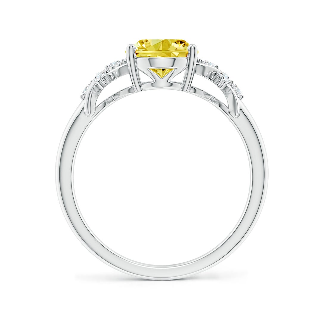 9x7mm Labgrown Solitaire Oval Lab-Grown Fancy Intense Yellow Diamond Criss Cross Ring in White Gold - side 2
