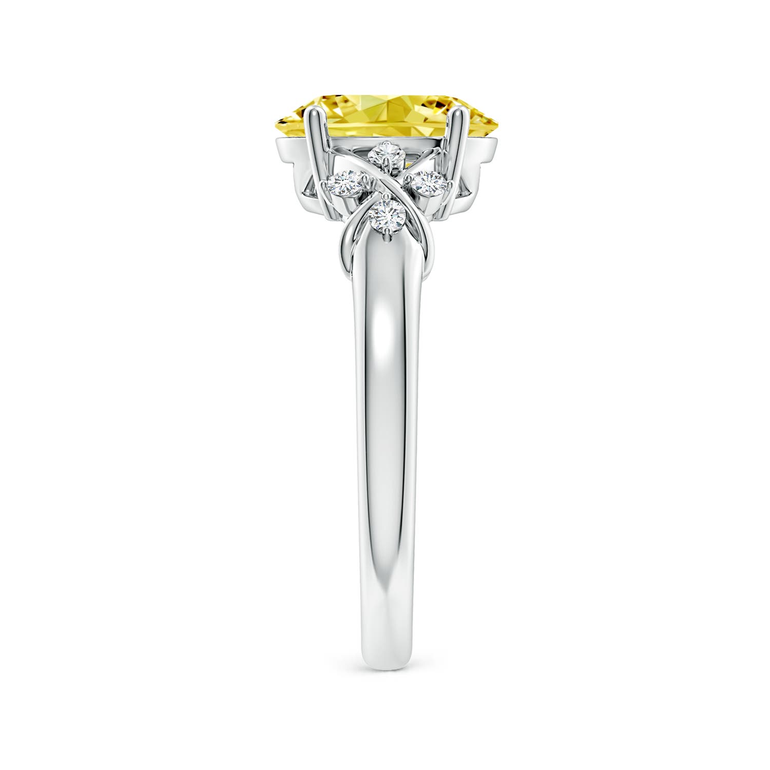 9x7mm Labgrown Solitaire Oval Lab-Grown Fancy Intense Yellow Diamond Criss Cross Ring in White Gold - side 3