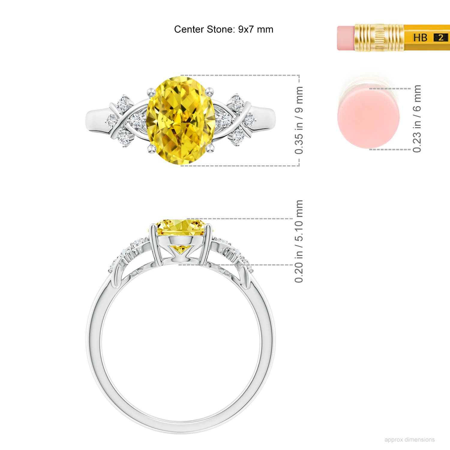 9x7mm Labgrown Solitaire Oval Lab-Grown Fancy Intense Yellow Diamond Criss Cross Ring in White Gold - ruler