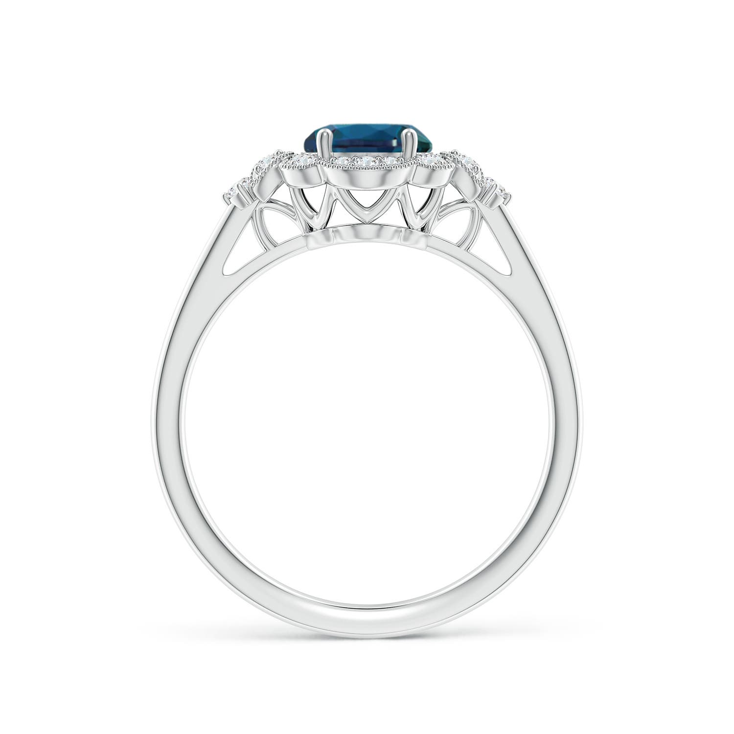 8x6mm Labgrown Victorian Style Oval Lab-Grown Alexandrite and Diamond Halo Engagement Ring in 18K White Gold