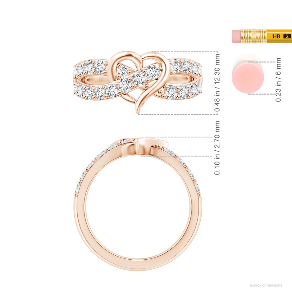2.6mm FGVS Lab-Grown Round Diamond Criss Cross Heart Promise Ring in 18K Rose Gold ruler