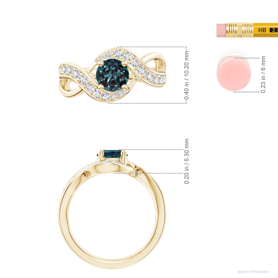 6mm Labgrown Solitaire Round Lab-Grown Alexandrite Infinity Promise Ring in Yellow Gold ruler