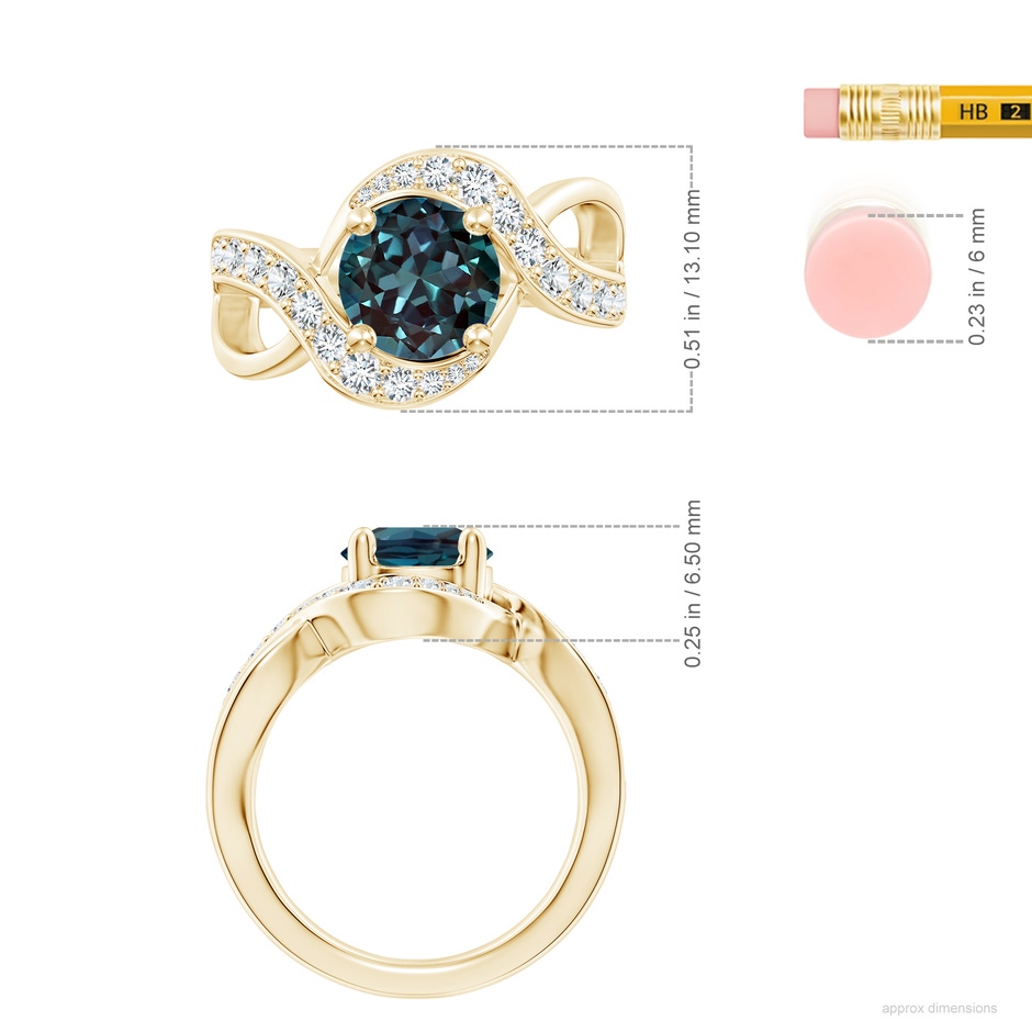 8mm Labgrown Solitaire Round Lab-Grown Alexandrite Infinity Promise Ring in Yellow Gold ruler