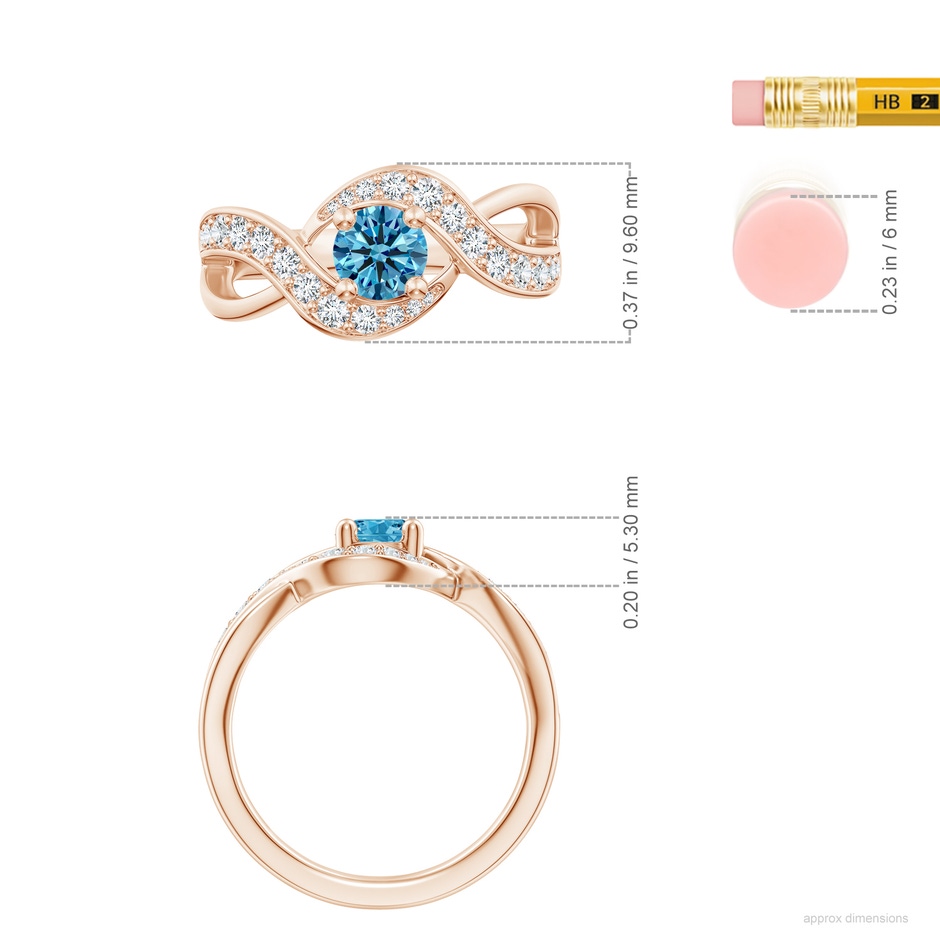 5.1mm Labgrown Solitaire Round Lab-Grown Fancy Intense Blue Diamond Infinity Promise Ring in Rose Gold ruler