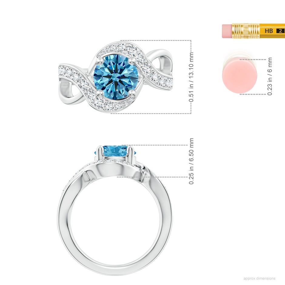 8.1mm Labgrown Solitaire Round Lab-Grown Fancy Intense Blue Diamond Infinity Promise Ring in P950 Platinum ruler