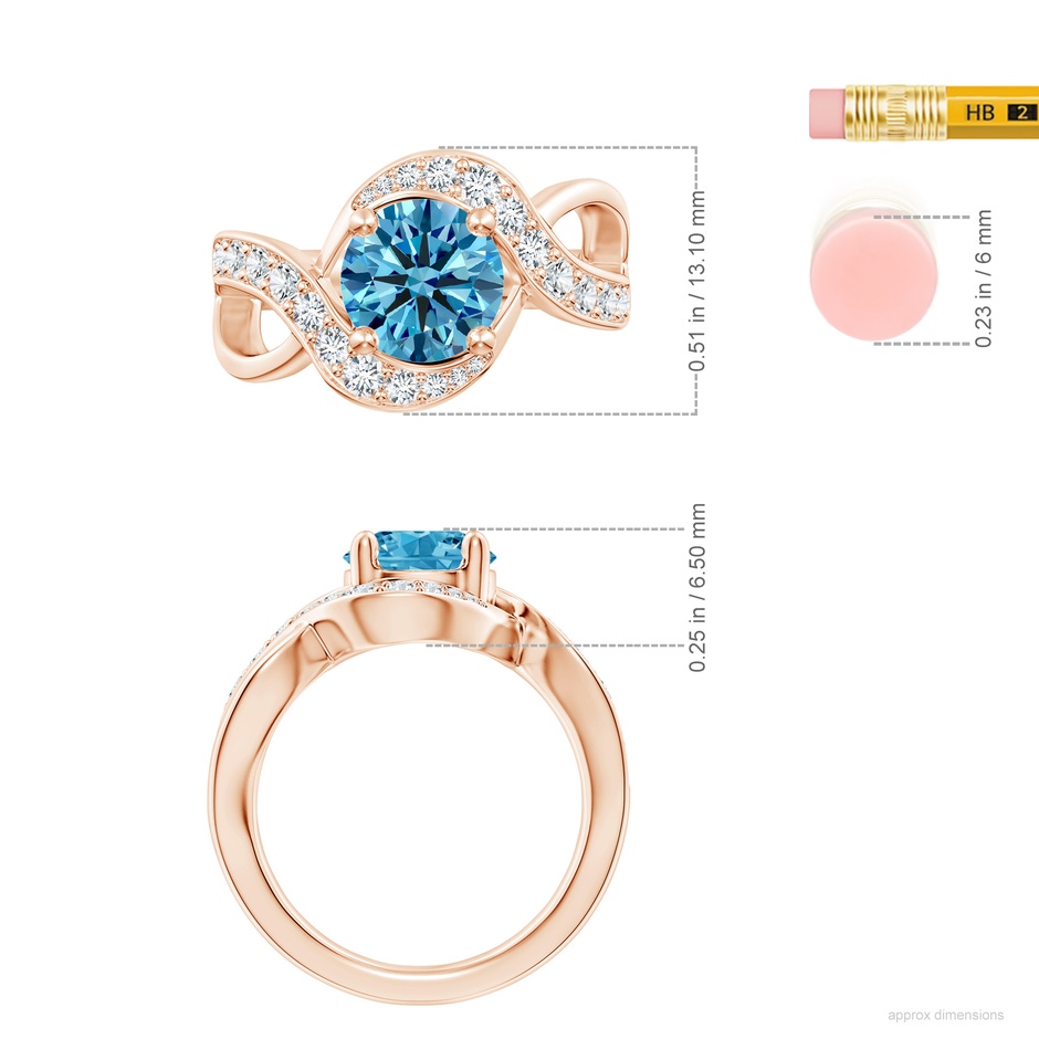 8.1mm Labgrown Solitaire Round Lab-Grown Fancy Intense Blue Diamond Infinity Promise Ring in Rose Gold ruler