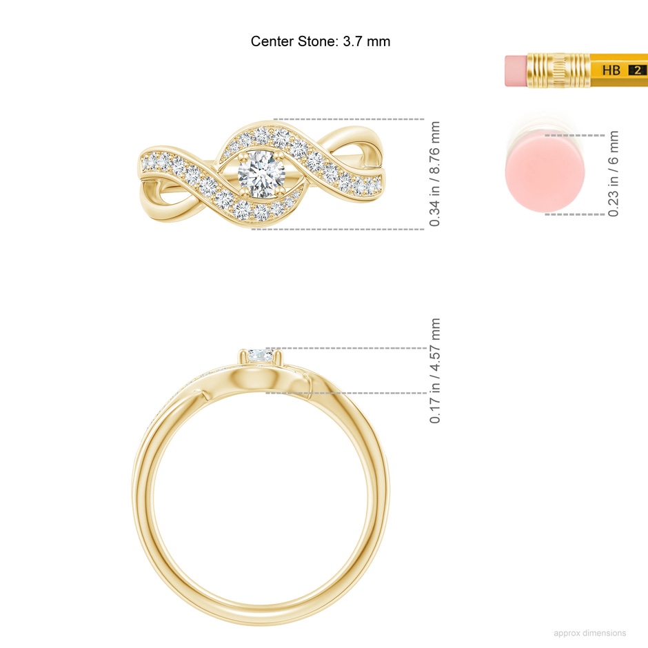 3.7mm FGVS Lab-Grown Solitaire Round Diamond Infinity Promise Ring in 18K Yellow Gold ruler