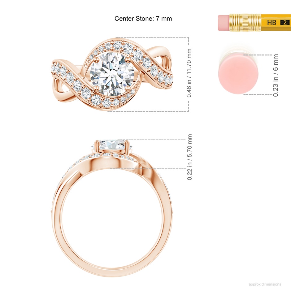 7mm FGVS Lab-Grown Solitaire Round Diamond Infinity Promise Ring in 18K Rose Gold ruler