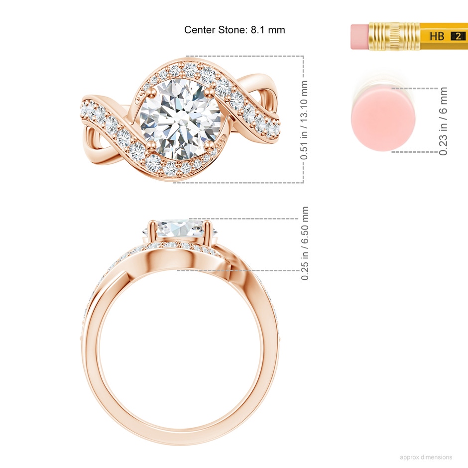 8.1mm FGVS Lab-Grown Solitaire Round Diamond Infinity Promise Ring in Rose Gold ruler