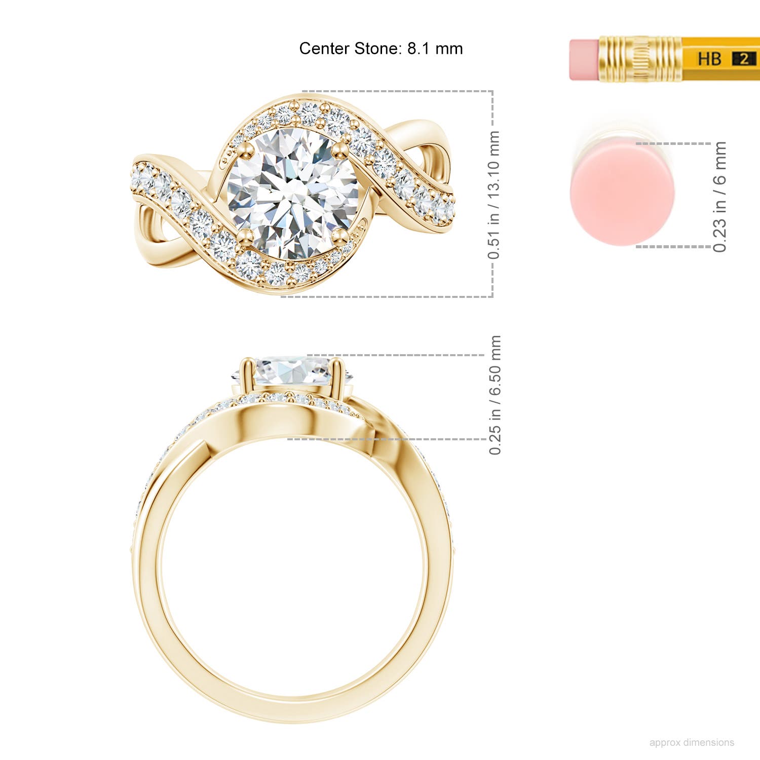 8.1mm FGVS Lab-Grown Solitaire Round Diamond Infinity Promise Ring in Yellow Gold - ruler