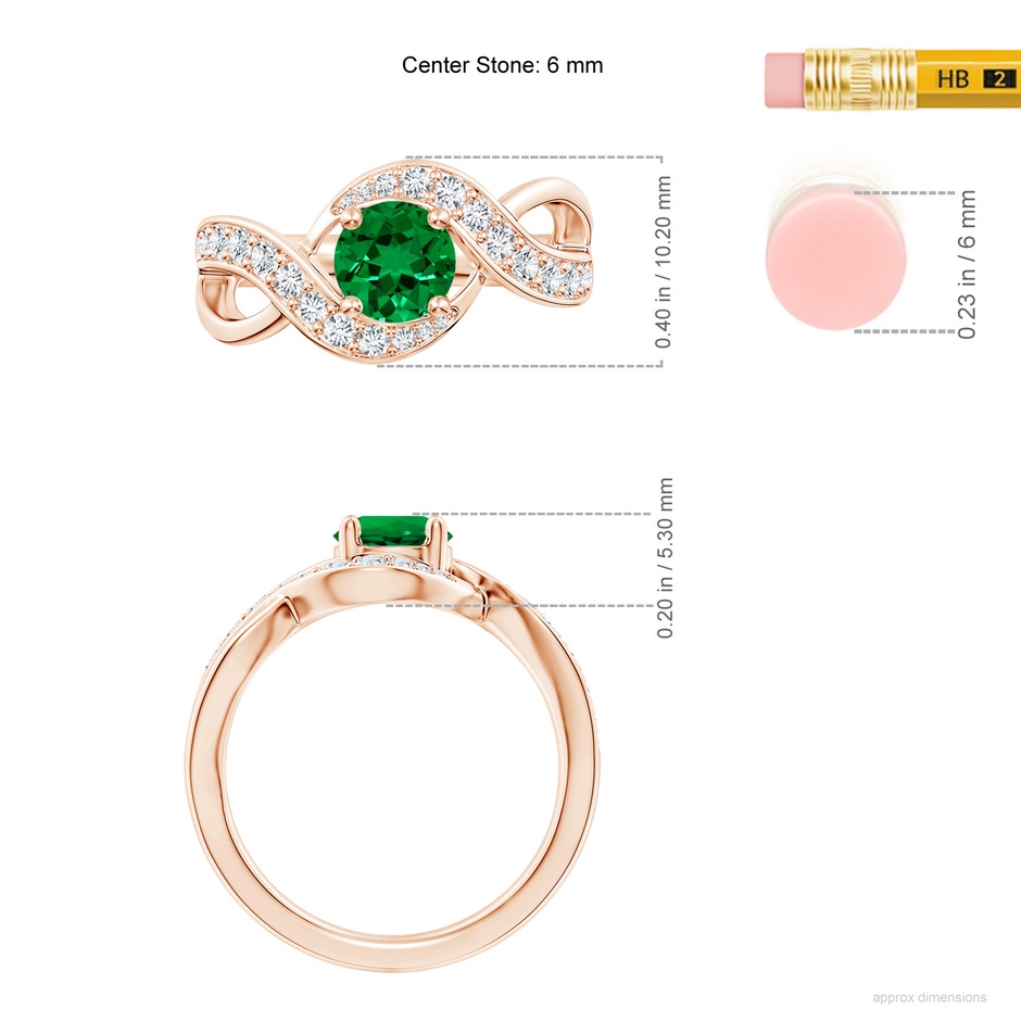 6mm Labgrown Lab-Grown Solitaire Round Emerald Infinity Promise Ring in 18K Rose Gold ruler