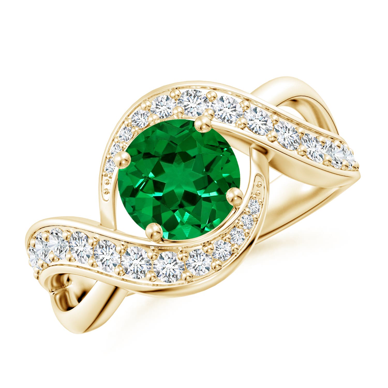 7mm Labgrown Lab-Grown Solitaire Round Emerald Infinity Promise Ring in Yellow Gold