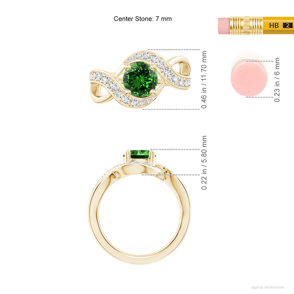 7mm Labgrown Lab-Grown Solitaire Round Emerald Infinity Promise Ring in Yellow Gold ruler