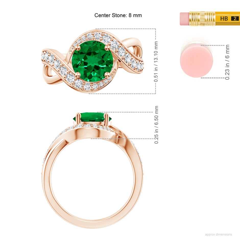 8mm Labgrown Lab-Grown Solitaire Round Emerald Infinity Promise Ring in 18K Rose Gold ruler