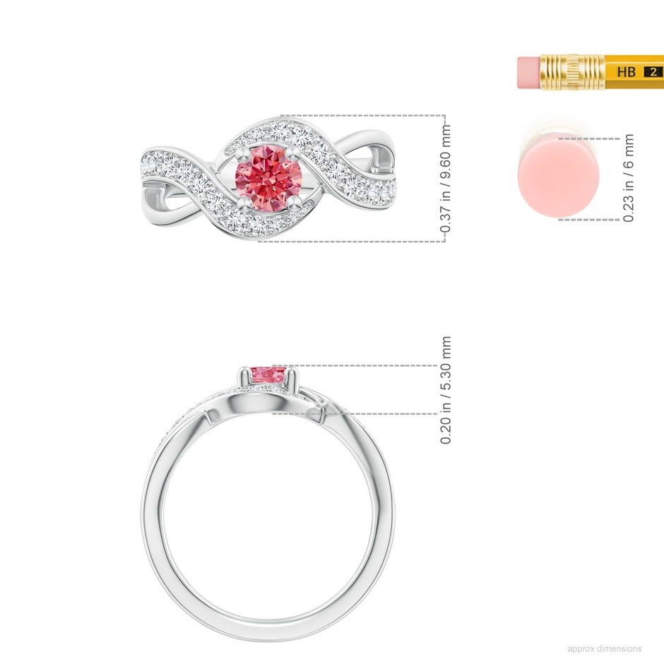 5.1mm Labgrown Solitaire Round Lab-Grown Fancy Intense Pink Diamond Infinity Promise Ring in P950 Platinum ruler
