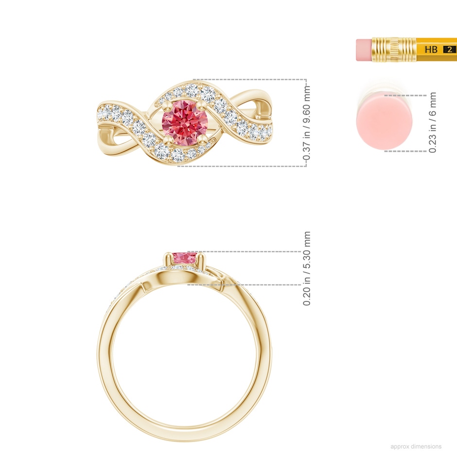 5.1mm Labgrown Solitaire Round Lab-Grown Fancy Intense Pink Diamond Infinity Promise Ring in Yellow Gold ruler