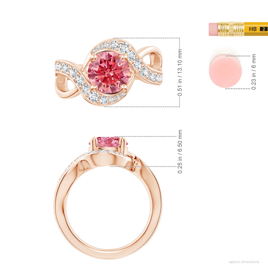 8.1mm Labgrown Solitaire Round Lab-Grown Fancy Intense Pink Diamond Infinity Promise Ring in Rose Gold ruler