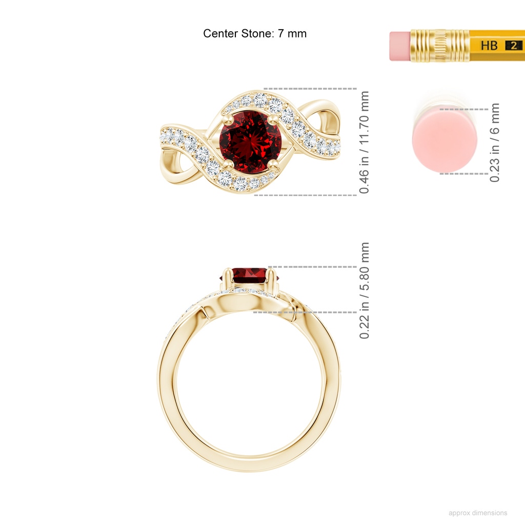 7mm Labgrown Lab-Grown Solitaire Round Ruby Infinity Promise Ring in Yellow Gold ruler