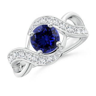 7mm Labgrown Lab-Grown Solitaire Round Blue Sapphire Infinity Promise Ring in S999 Silver