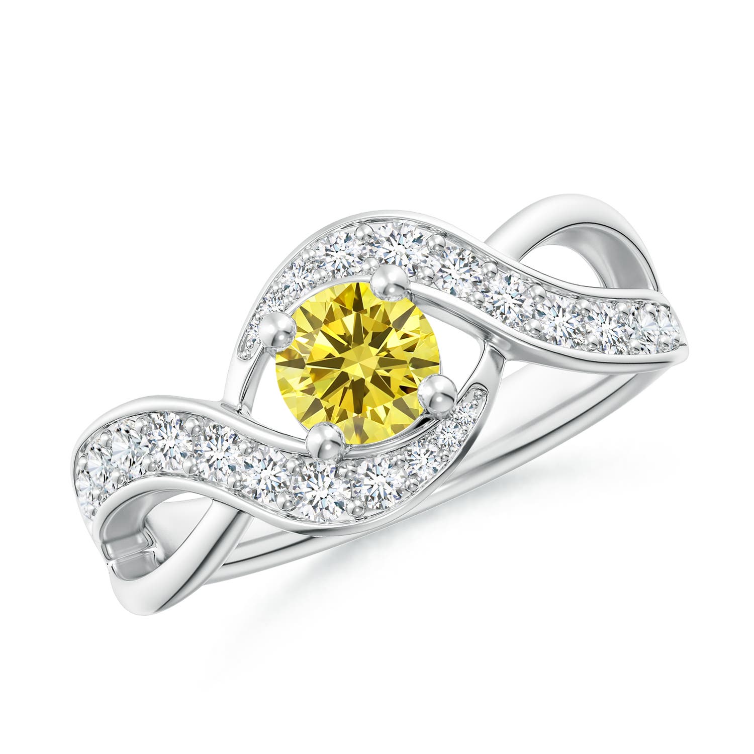 5.1mm Labgrown Solitaire Round Lab-Grown Fancy Intense Yellow Diamond Infinity Promise Ring in 18K White Gold