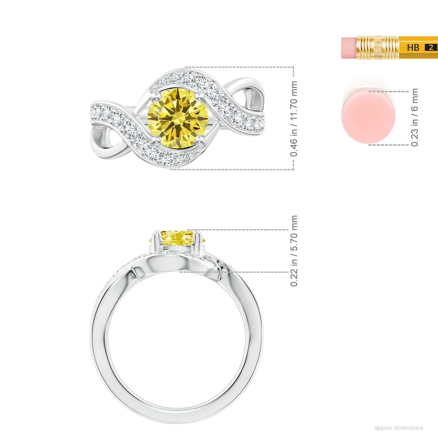 7mm Labgrown Solitaire Round Lab-Grown Fancy Intense Yellow Diamond Infinity Promise Ring in White Gold - ruler