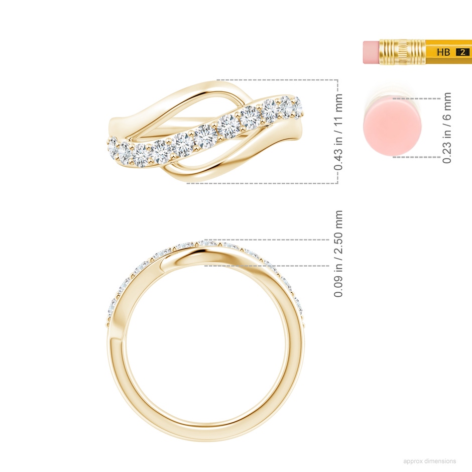 2.5mm FGVS Lab-Grown Diamond Swirl Bypass Ring in Yellow Gold ruler