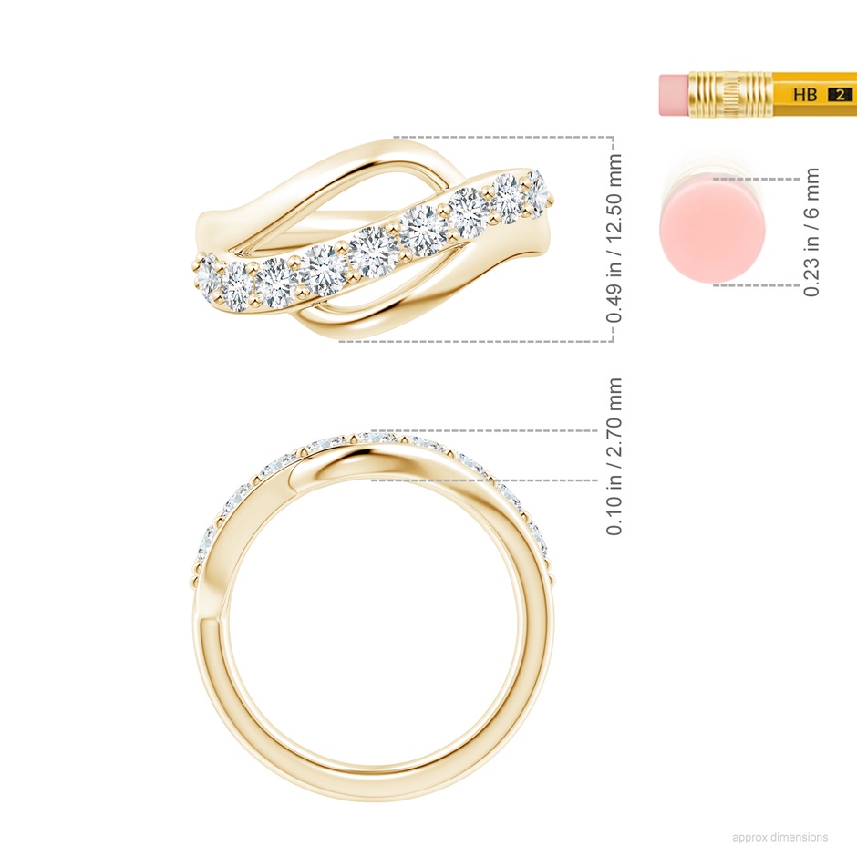 3mm FGVS Lab-Grown Diamond Swirl Bypass Ring in 18K Yellow Gold ruler