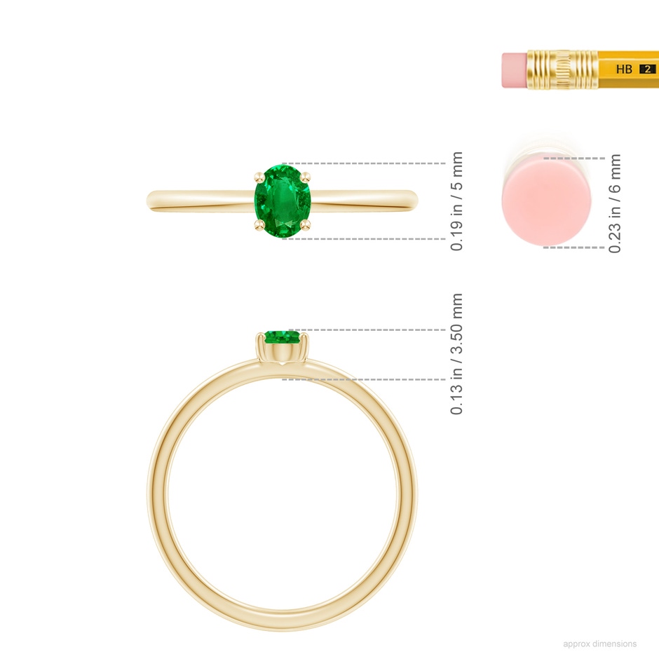 5x4mm Labgrown Classic Solitaire Oval Lab-Grown Emerald Promise Ring in Yellow Gold ruler
