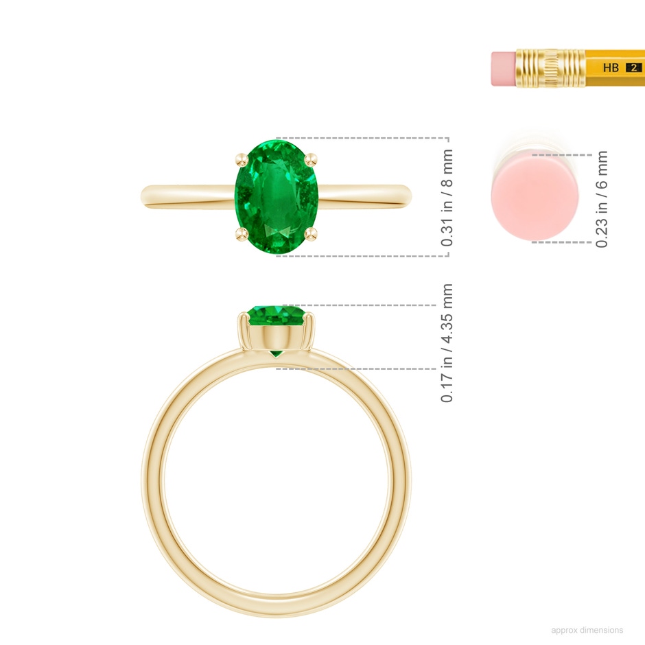 8x6mm Labgrown Classic Solitaire Oval Lab-Grown Emerald Promise Ring in Yellow Gold ruler