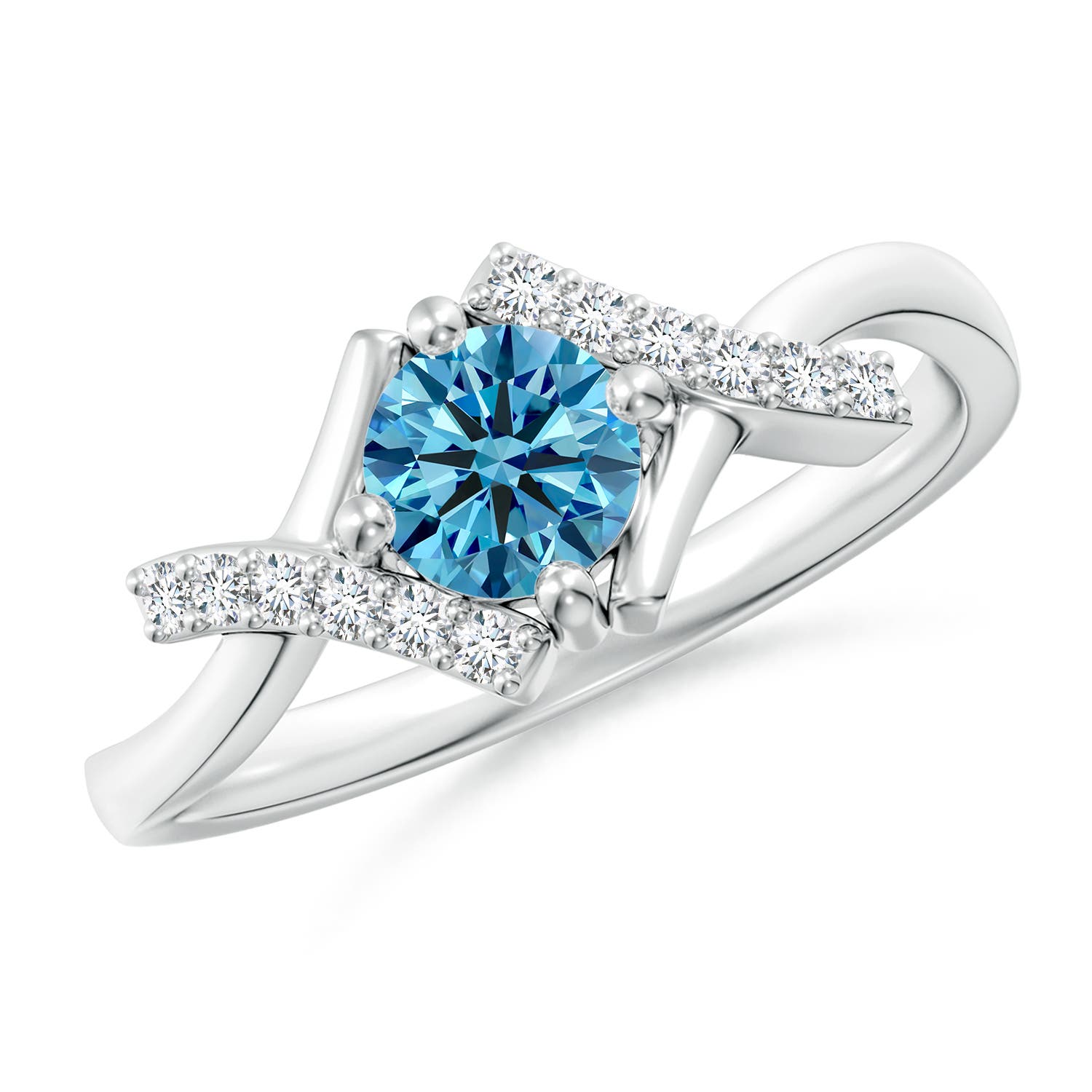 5.1mm Labgrown Solitaire Lab-Grown Fancy Intense Blue Diamond Bypass Promise Ring with Accents in 18K White Gold