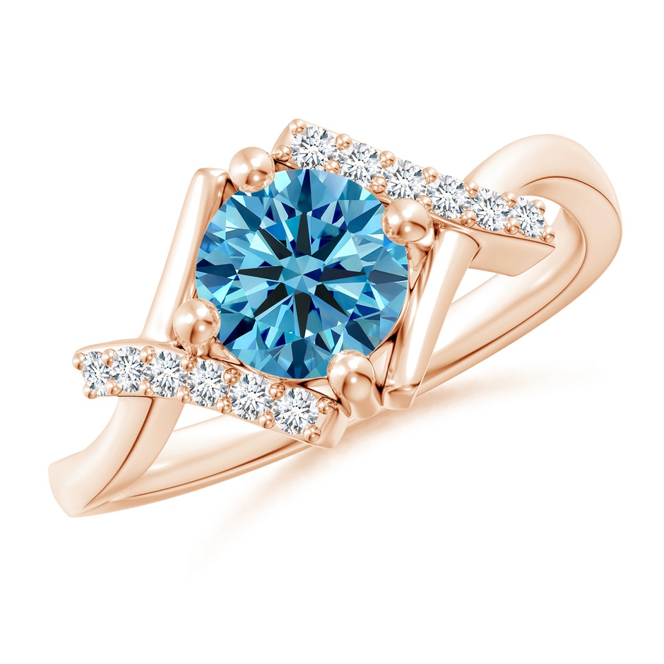 6.4mm Labgrown Solitaire Lab-Grown Fancy Intense Blue Diamond Bypass Promise Ring with Accents in Rose Gold 